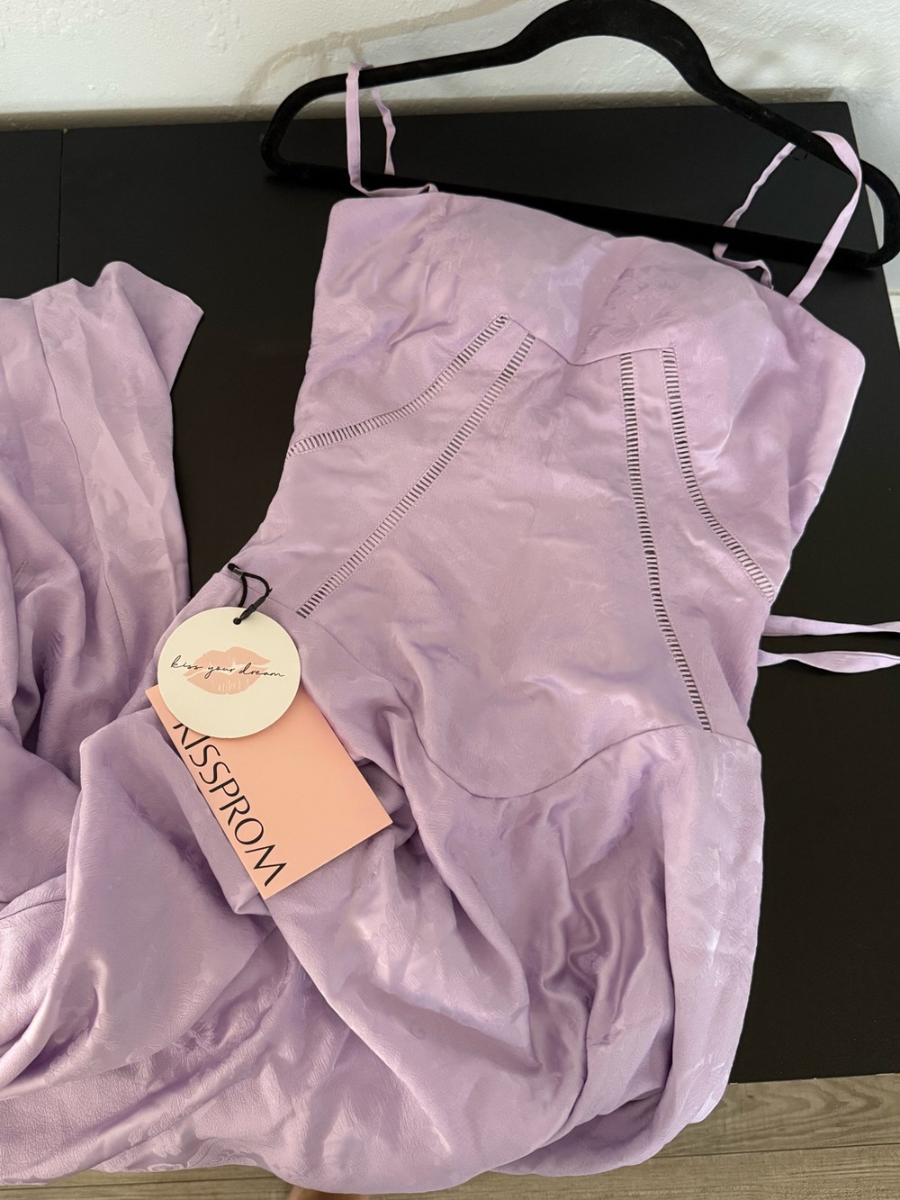Lavender Satin corset prom gown Dress with Eyelet Paneling